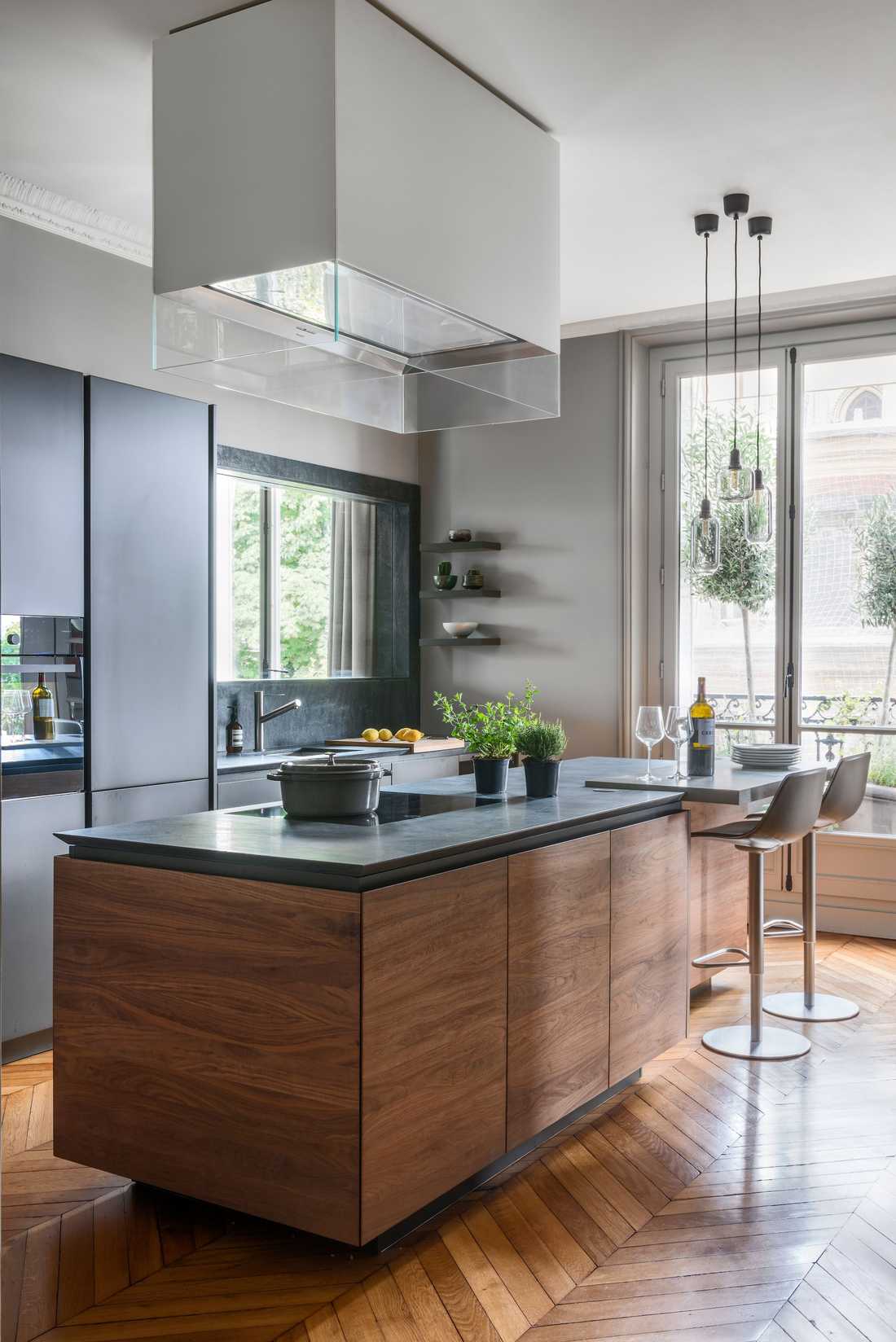 Cuisine américaine aménagé par un architecte d'intérieur en Haute-Savoie